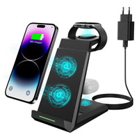 1 x RAW Customer Returns 3 in 1 Inductive Charging Station, Magsafe Wireless Charger for iPhone 15 14 13 12 11 Pro Max Mini XS XR, Wireless Charger for Apple Watch 9 8 7 6 SE 5 4, Charging Station for AirPods Pro 2 3 with adapter  - RRP €33.99