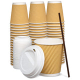 1 x RAW Customer Returns Comfy Package 50 sets - 10 oz. Insulated Paper Cups with Grooves, Hot Coffee Cups with Lids - RRP €20.99