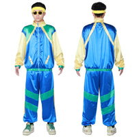 3 x Brand New Partymall 80s Outfit Men Women Retro Tracksuit Jogging Suit Track Jacket Trousers Men Women Party Accessories for Halloween, Carnival, Cosplay Blue, L  - RRP €78.63