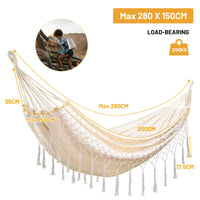 1 x RAW Customer Returns SWAWIS Cotton Hammock Hanging Hammock Hammocks Garden Boho Hanging Hammocks 200x150cm Load Capacity of 200kg Portable Hammocks, Beige - RRP €39.46