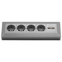 1 x RAW Customer Returns Corner socket Schuko, USB for kitchen, office, workshop. Power strip for kitchen worktop, surface-mounted socket or under-counter socket - without cable, plastic large 4 F. 2 USB gray - RRP €39.88