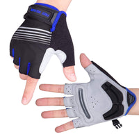 1 x Brand New FREE SOLDIER Cycling Gloves Anti-Shock Gel Padded Bicycle Gloves Breathable Anti-Slip MTB Gloves Full Finger Half Finger Bike Gloves for Men Half Finger Blue,M  - RRP €31.2