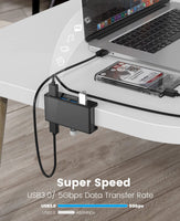 1 x RAW Customer Returns ORICO USB Hub Clip Type, 4 Port USB 3.0 Hub 5 Gbps Super Speed Mini Aluminum Data Hub with 150cm Cable A to A, Black for Monitors Desks Without Power Supply Port - Black - RRP €25.2