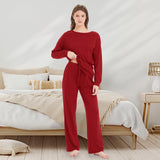 1 x RAW Customer Returns Mnamo Women s Pajamas Soft Knitted Pajama Set Wine Red 2 Pieces Cozy Nightwear Cotton and Modal Breathable Fabric - RRP €28.74