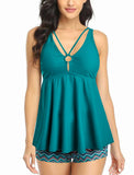 1 x RAW Customer Returns Donppa Women s Swimwear Tankini Set Swimsuit Ruffle Strapless Halterneck Swimwear Top with Boyshorts Green M - RRP €12.34