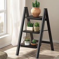 1 x RAW Customer Returns BAOYOUNI Step Ladder 3 Steps Foldable Household Ladder Non-Slip Step Ladder 20 cm Wide Steps Folding Step Load Capacity up to 330lbs, for Kitchen, Home, Office, Garage, DIY Painting, Black - RRP €90.74