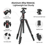 1 x RAW Customer Returns SMALLRIG 71 Camera Tripod, Foldable Aluminum Tripod Monopod, 360 Removable Ball Head and Quick Release Plate, with Smartphone Clamp, Payload 15kg 33lb, 71in 180cm - 3935 - RRP €80.9