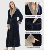 1 x RAW Customer Returns CaiDieNu Women s Long Winter Dressing Gown Warm Bathrobe in Soft Fleece - Christmas Gift Ideas for the Wife - Blue L - RRP €38.98