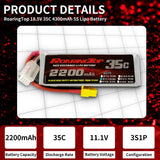 1 x RAW Customer Returns Roaring Top 2200mAh 11.1V 3S 35C Continous Discharge Lipo Battery with XT60 for RC Evader BX Car Truggy Truck RC Airplane Quadcopter Helicopter 2 Packs  - RRP €33.98