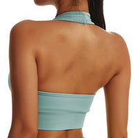 1 x RAW Customer Returns Vertvie Halterneck Sports Bra Backless Fitness Bustier Women Padded Push Up Bra Without Wire Sports Bra Top Yoga Bra Medium Support Workout Light Blue, M  - RRP €19.15