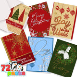 1 x Brand New JOYIN Pack of 72 Merry Christmas foil greeting cards for Christmas parties, gifts, winter Christmas, Christmas gift cards. - RRP €12.78