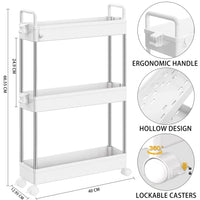 1 x RAW Customer Returns Ronlap kitchen trolley with 3 levels, rolling trolley, niche shelf on wheels, serving trolley, all-purpose trolley with handle hook, narrow shelf for kitchen, bathroom, white - RRP €18.14