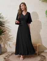 1 x RAW Customer Returns DRESSTELLS Women s Formal Dresses Wedding Guest Chiffon Cape Sleeve Bridesmaid Dresses Evening Dresses Black 3XL - RRP €66.99