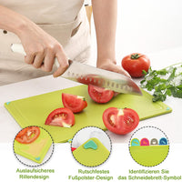 1 x RAW Customer Returns BOCHION cutting board, set of 4 colored plastic cutting boards with food icons tray base, breakfast board non-slip BPA-free, antibacterial for fish vegetables fruit meat bread - RRP €25.79