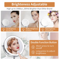 1 x RAW Customer Returns Rechargeable cosmetic mirror with lighting, double-sided make-up mirror with 1X 10X magnification, 3 colors lighting, 360 rotation touch dimmable makeup mirror for facial care shaving - RRP €42.64