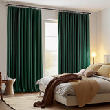 1 x Brand New TOPICK Opaque Velvet Curtains Christmas with Drawstring Blackout Curtain Thermal Curtain Blackout Curtains for Living Room Bedroom Pack of 2 130W x 175H cm Dark Green - RRP €67.99