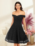 1 x Brand New Homrain Women s Dresses Elegant Off Shoulder Pleated Dresses High Low Lace Wedding Dresses Banquet Evening Formal Dress Black L - RRP €46.99