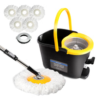 1 x RAW Customer Returns Masthome mop and bucket set, floor mop with 145cm telescopic handle, stainless steel rotating bucket with pedal 6L , mop and cleaning bucket with 5 mop heads for floor cleaning - send 5 cleaning cloths - RRP €42.76