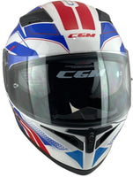 1 x RAW Customer Returns CGM Full Face Helmet with White and Blue Solar Goggles 360S KAD Race Fiberglass S  - RRP €97.42