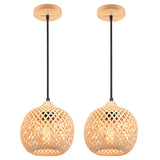 1 x RAW Customer Returns LIGKIN 2 Pieces Pendant Light Bamboo Weaving Chandelier Rattan Boho Style Bamboo Lampshade Vintage Ceiling Lamp Decoration Ceiling Light for Restaurant, Living Room, Kitchen, Cafe - RRP €42.99