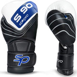 1 x Brand New Starpro PU Leather Boxing Gloves for Professional Training and Sparring in Muay Thai Kickboxing Fitness - Men and Women - Black and Blue - 8 oz 10 oz 12 oz 14 oz 16 oz - RRP €40.99