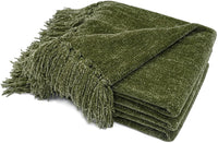 1 x RAW Customer Returns RECYCO blanket living room and cozy chenille 127x152, small blanket sofa blanket soft fluffy blanket for sofa sofa armchair, green - RRP €25.99