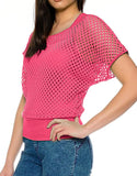 1 x RAW Customer Returns ELFIN women s mesh shirt, mesh top, mesh shirt, 80s outfits, carnival, theme party tops, mesh top, summer tops, neon pink, S - RRP €24.19