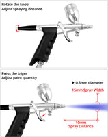 1 x RAW Customer Returns QWORK Airbrush Kit Airbrush Gun System - Nozzles 0.3 mm 0.5 mm 0.8 mm - Paint Cup 2 cc 5 cc 13 cc - Hose Length 1.8 m - RRP €40.33