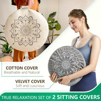 1 x RAW Customer Returns Hihealer Meditation Cushion Floor Pillow with 2 Sets Comfortable Meditation Pillows, Large Floor Mat, Buckwheat Seat, Tibetan Zafu, Yoga Meditation Accessories for Women and Men Gray White  - RRP €50.99