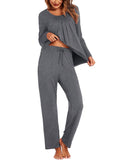 1 x RAW Customer Returns Ekouaer Women s Pajamas Cotton Long Sleeve Winter Pajamas Two Pieces Sleepwear Pockets with Drawstring, Dark Grey, M - RRP €33.99