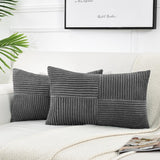 1 x RAW Customer Returns FDTERN Set of 2 Boho Sofa Cushion Covers 30x50 Corduroy Modern Soft Decorative Cross Pattern Cushion Covers for Sofa Bedroom, Dark Gray - RRP €22.8