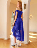 1 x RAW Customer Returns Homrain Women s Bridesmaid Dresses Off Shoulder Lace Dress Rockabilly Cocktail Dress Swing Rockability A-Line High Low Ball Gown Royal Blue 3XL - RRP €48.99