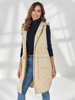 1 x RAW Customer Returns Wenrine Women s Vest Long Sleeveless Winter Quilted Vest with Hood and Pockets Casual, Khaki, 2XL - RRP €55.45