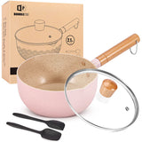 1 x RAW Customer Returns 2.1 Quart Saucepan Set with Lid, Non-Stick Aluminum Sauce Pot, Induction Compatible Small Cooking Pots with Silicone Spatula for Milk, Soup, Pasta, Egg, Rice Pink  - RRP €26.21