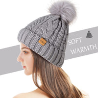 1 x RAW Customer Returns REDESS Gorro de Invierno with pomp n para Mujer con Forro Polar calido, Gorro de esqu Grueso y Holgado con Punto de Nieve y Calavera - RRP €19.99