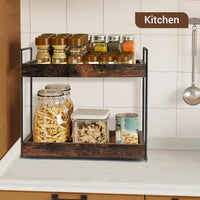 1 x RAW Customer Returns EWEMOSI Standing Shelf Wooden Worktop Kitchen Shelf with 2 Levels Spice Rack Metal Support Bathroom Storage Shelf Spice Holder Spice Rack Organizer Vanity Tray - RRP €22.16