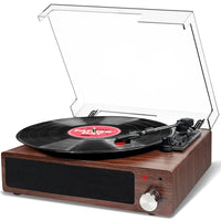 1 x RAW Customer Returns Record Player, FYDEE Vinyl Record Player Bluetooth Record Player Vintage Turntable with Built-in Stereo Speaker and 3-Speed 33 45 78 RPM, RCA Output, AUX Input - Walnut - RRP €78.98