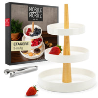 1 x RAW Customer Returns Moritz Moritz Fruit Etagere 3 Tiers - Incl. Tongs - Made of high quality porcelain - Modern kitchen decoration or party decoration - Perfect as a fruit bowl for fruit storage, muffins and cupcakes - RRP €29.99