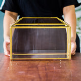 1 x RAW Customer Returns NCYP 32cm Large Geometric Glass Card Box Terrarium with Slot and Heart Lock Base Gold Handmade Brass for Wedding Reception Wishwell Keepsake Centerpiece Glass Box and Lock Only  - RRP €61.96