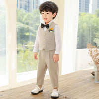 1 x RAW Customer Returns LOLANTA Boys 4 Piece Suit Vest Set Kids Birthday Wedding Party Beige 130 - RRP €39.98