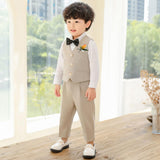 1 x RAW Customer Returns LOLANTA Boys 4 Piece Suit Vest Set Kids Birthday Wedding Party Beige 130 - RRP €39.98