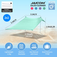 1 x RAW Customer Returns JAICOM Beach Tent, 2.1x2.1m Beach Shelter, UPF50 UV Protection and Waterproof Sun Shade, with Aluminum Pole, Sand Shovel, Pegs, Suitable for Beach Shade, Camping, Fishing, Garden Use - RRP €68.81