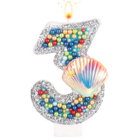 1 x Brand New Shell Candle, Numbered Birthday Candles Number Candles Shell Beads Glitter for Birthday Mermaid Theme Party Number 3  - RRP €19.2