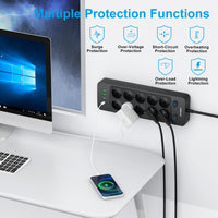 1 x RAW Customer Returns NVEESHOX multiple socket with 3 USB-A and 1 USB-C 20W PD , 10-way power strip with individual switch, power strip surge protection, 2m power strip, multiple plug for home, office - RRP €30.73