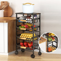 1 x RAW Customer Returns PEALOV Metal Storage Cart, Serving Cart with Wooden Top, 5-Shelf Cart, with Removable Basket, Mesh Tray, Lockable Wheels, for Kitchen, Bathroom, Living Room, Bedroom, Office - RRP €96.23