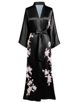 1 x RAW Customer Returns BABEYOND Women s Dressing Gown Kimono Floral Branch Printed Maxi Long Ladies Bathrobe Pear Flowers Beach Jacket Bridal Hen Party Nightgown - RRP €41.86