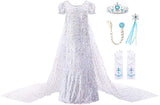 1 x RAW Customer Returns JerrisApparel Girls Princess Sequins ELSA Costume Dress Pageant Party Dress 100, White 2 with Accessories  - RRP €30.88