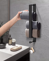 1 x RAW Customer Returns LIVEHITOP 2PCS Towel Rack No Drilling, Self-Adhesive Towel Rail Black Stainless Steel 43.5CM Guest Towel Rack Bath Towel Rack Adhesive with Hooks for Bathroom - RRP €28.99