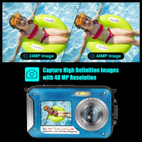 1 x RAW Customer Returns Underwater Camera, Digital Underwater Camera, Full HD 2.7K Digital Camera Underwater 48MP with Dual Screen and Digital Zoom 16x Blue - RRP €76.14