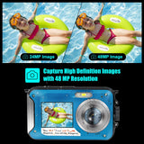 1 x RAW Customer Returns Underwater Camera, Digital Underwater Camera, Full HD 2.7K Digital Camera Underwater 48MP with Dual Screen and Digital Zoom 16x Blue - RRP €76.14